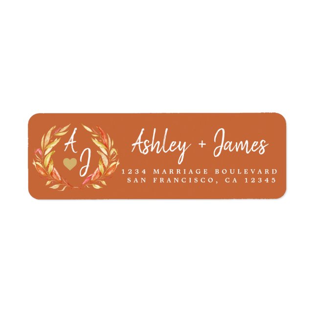 Fall in Liebe Monogram Wedding Rücksendeadresse (Vorne)