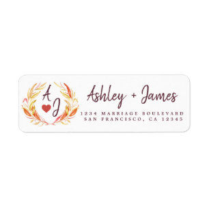 Fall in Liebe Monogram Wedding Rücksendeadresse