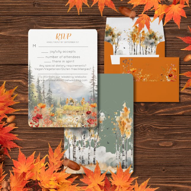 Fall in Liebe Mountain Wedding RSVP Card (Von Creator hochgeladen)