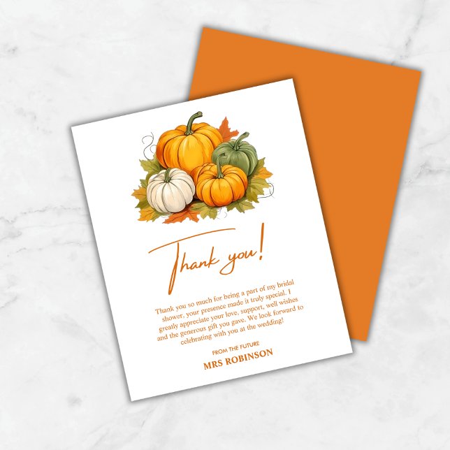 Fall in Liebe Pumpkin Brautparty Danke Karte (Budget Fall in Love Pumpkin Bridal Shower Thank You Card )