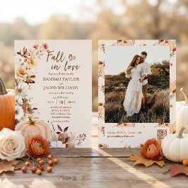Fall in Liebe Pumpkin Foto QR-Code Hochzeit Einladung