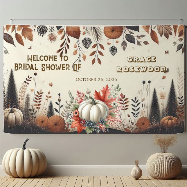 Fall in Liebe Pumpkin Land Rustikales Brautparty Banner (Fall In Love Pumpkin Country Rustic Bridal Shower Banner)