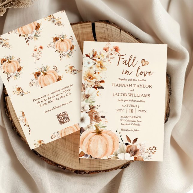 Fall in Liebe Pumpkin QR Code Hochzeit Einladung (Von Creator hochgeladen)