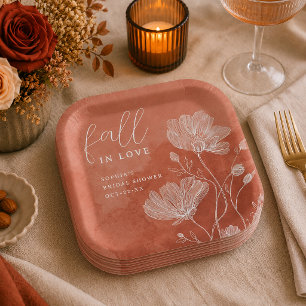 Fall in Liebe Terracotta Brautparty Papierplatte Pappteller