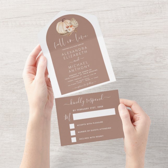 Fall in Liebe Wedkins Boho Terracotta All In One Einladung (Abreißen)