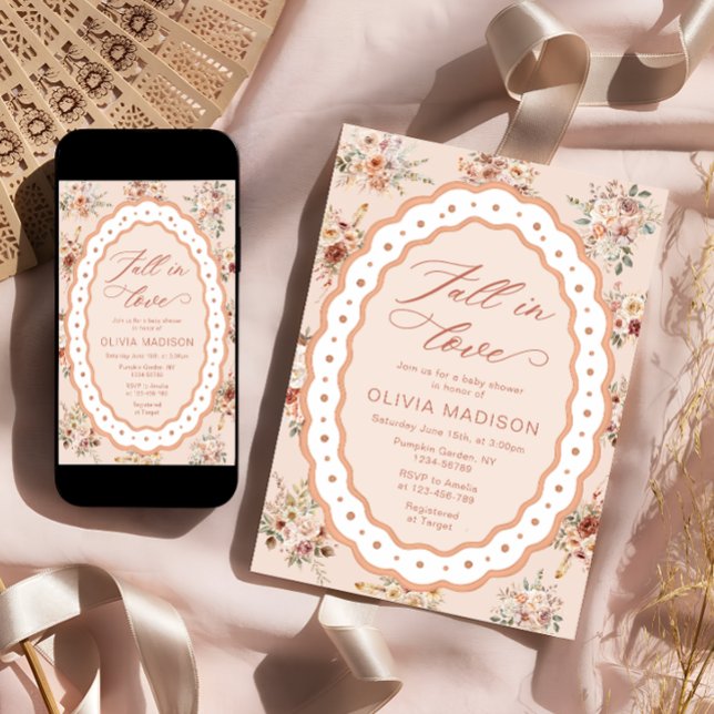 Fall in Love Boho Fall Floral Baby Shower Einladung (Von Creator hochgeladen)