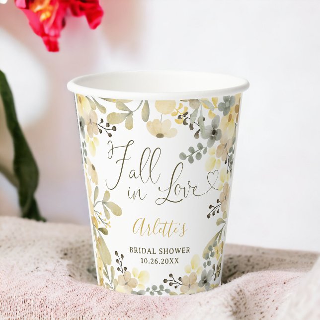 Fall in love boho floral autumn chic bridal shower pappbecher (Fall in love boho floral autumn chic bridal shower paper cups)