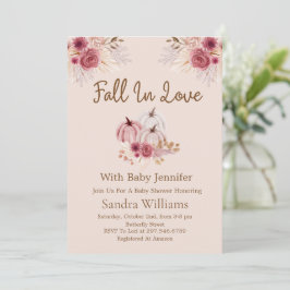 Fall In Love Boho Pink Pumpkin Autumn Baby Shower Einladung