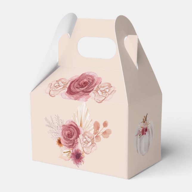 Fall In Love Boho Pink Pumpkin Bridal Shower Geschenkschachtel (Rückseite)