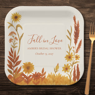 "Fall in Love" Brautparty Wasserfarben-Blumen Pappteller