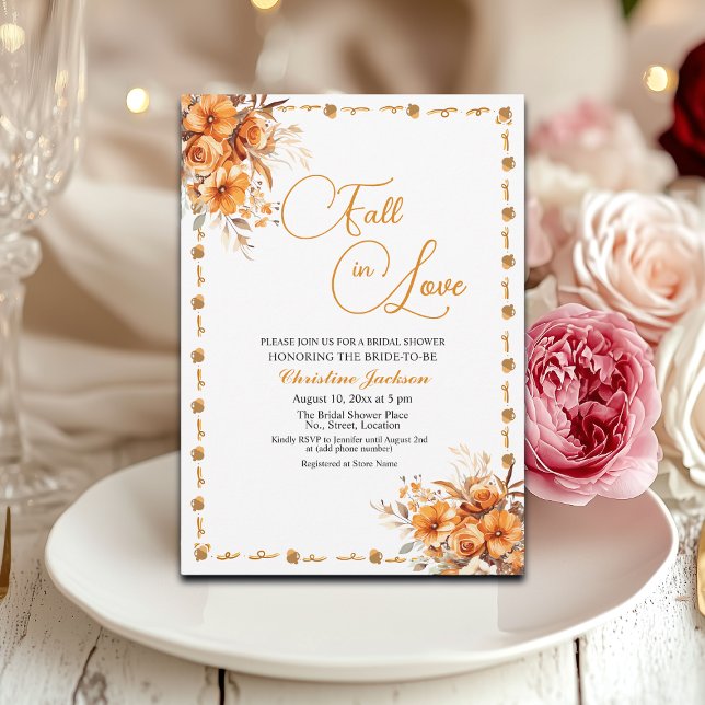 Fall in Love Elegant Fall Floral Bridal Shower Einladung (Von Creator hochgeladen)