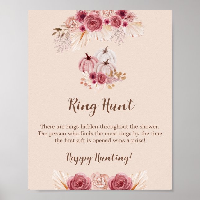 Fall In Love Elegant Ring Hunt Bridal Shower Game Poster (Vorne)
