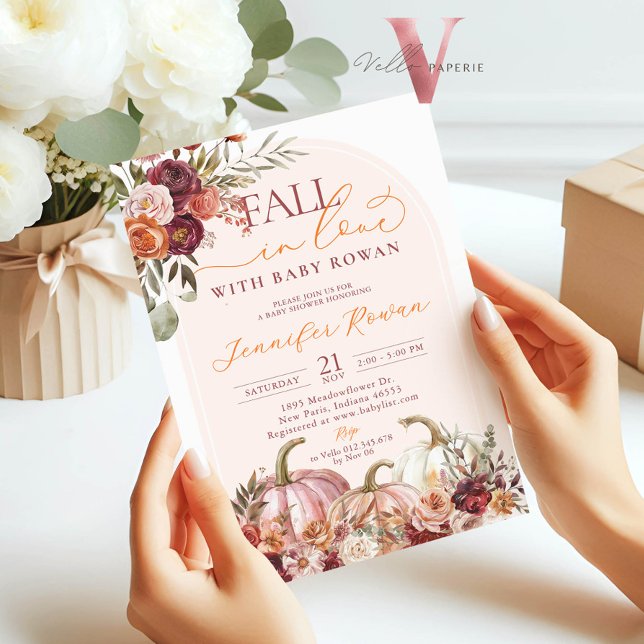 Fall in Love Pumpkin Burgundy Orange Baby Shower Einladung (Von Creator hochgeladen)