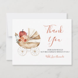 Fall In Love Pumpkin Stroller Floral Baby Shower Dankeskarte