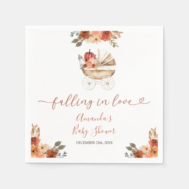 Fall In Love Pumpkin Stroller Floral Baby Shower Serviette (Vorderseite)