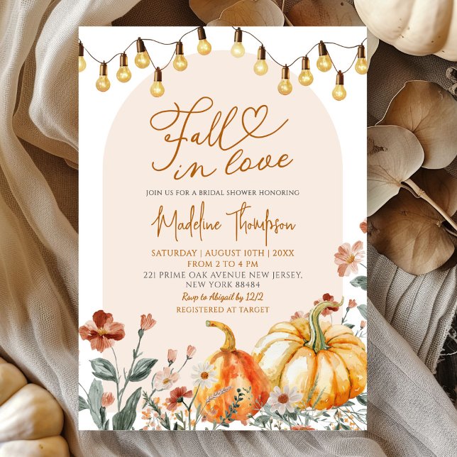 Fall in Love Pumpkin Wildflower Bridal Shower Einladung (Von Creator hochgeladen)