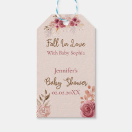Fall In Love Rustic Pink Floral Baby Shower Geschenkanhänger