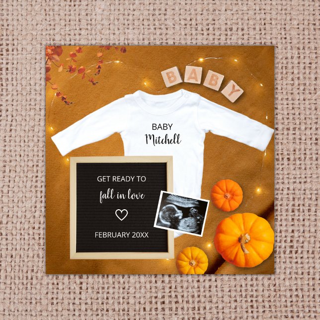 Fall In Love Sonogram Ultrasound Photo Pregnancy Ankündigung (fall in love pumpkin pregnancy announcement digital pregnancy reveal  ultrasound photo autumn)