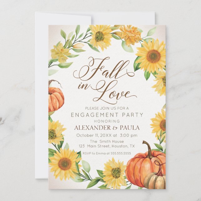 Fall in Love Sunflowers & Pumpkins fall engagement Einladung (Vorderseite)