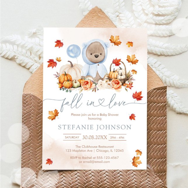 Fall in Love Teddy Bear Baby Shower Invitation Einladung (Von Creator hochgeladen)