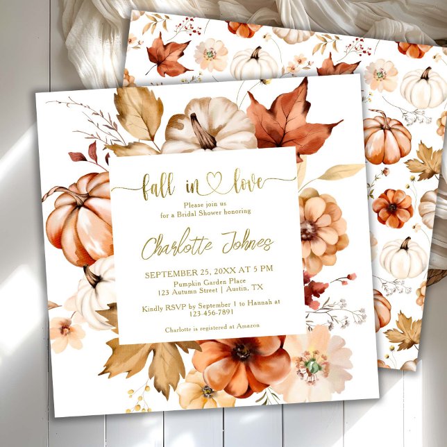 Fall In Love  Terracotta Gold Floral Bridal Shower Einladung (Von Creator hochgeladen)