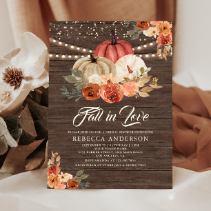 Fall in Love Terracotta Pumpkin Wood Bridal Shower Einladung