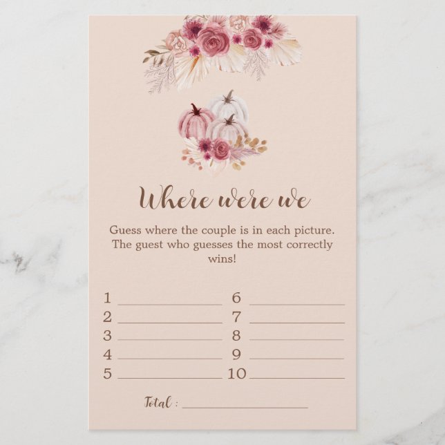 Fall In Love Where were we Bridal Shower Game (Vorderseite)