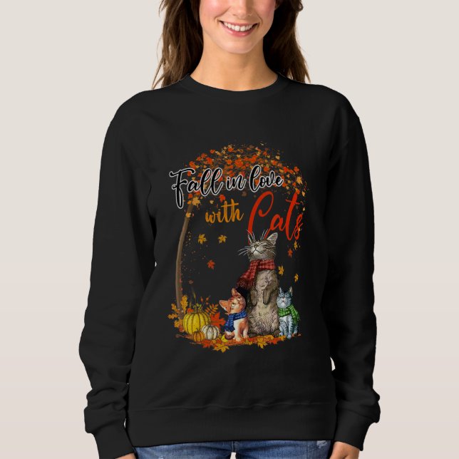 Fall In Love With Cats Autumn Leaves Thanksgiving Sweatshirt (Vorderseite)