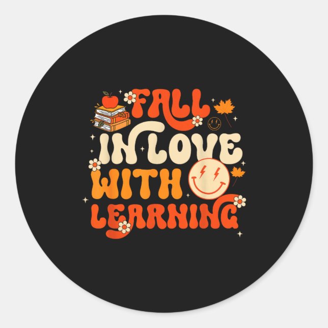 Fall In Love With Learning Autum Thanksgiving Teac Runder Aufkleber (Vorderseite)