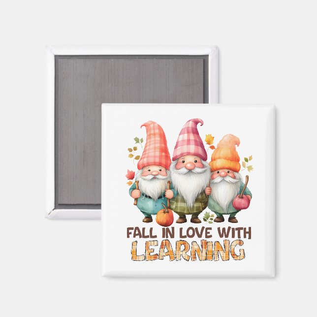 Fall in Love with Learning – Autumn Gnome Trio Magnet (Vorderseite/Rückseite)