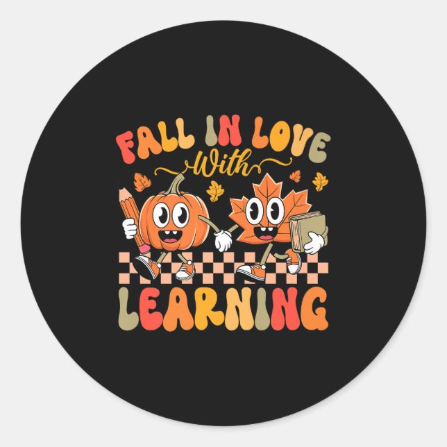 Fall In Love With Learning Autumn Teacher Premium  Runder Aufkleber (Vorderseite)