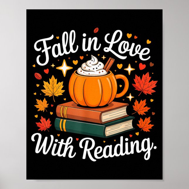 Fall In Love With Reading Autumn Pumpkin Mug Book  Poster (Vorne)