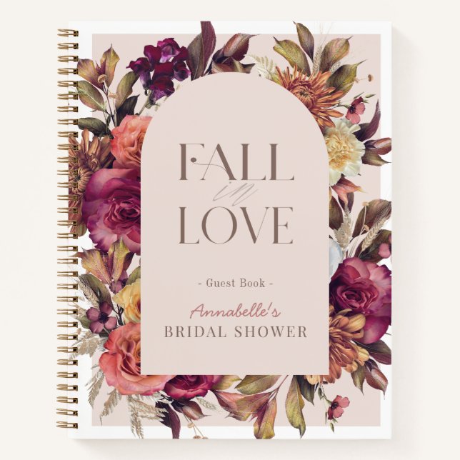 Fall in Love Wreath Pink Bridal Shower Guest Book Notizbuch (Vorderseite)
