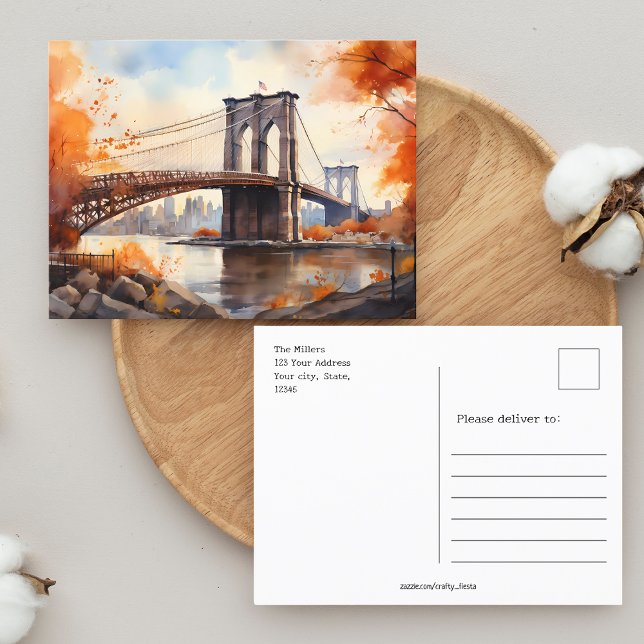 Fall in NY / Wasserfarbe Brooklyn Bridge Postkarte (Fall in NY / Watercolor Brooklyn Bridge Postcard)