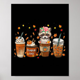 Fall Kaffeepumpkin Gewürz Latte Iced Herbst Raccoo Poster