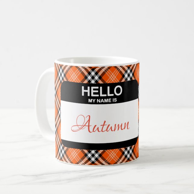 Fall Kariert Orange Schwarz-weiß Individuelle Name Kaffeetasse (Vorderseite Links)