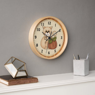 Fall Kitty Clock Wanduhr