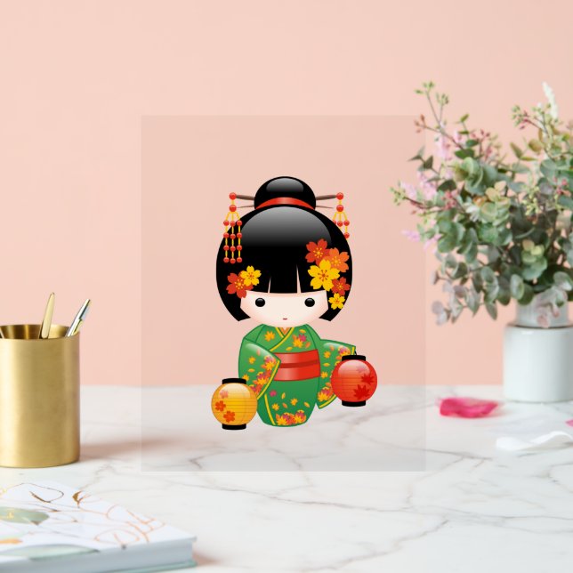 Fall Kokeshi Doll - Green Kimono Geisha Girl Acrylschild (Hochzeit)