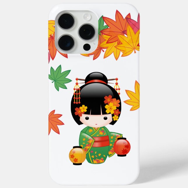 Fall Kokeshi Doll - Green Kimono Geisha Girl Case-Mate iPhone Hülle (Rückseite)