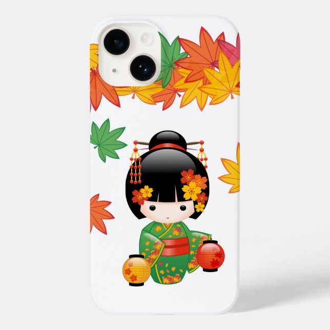 Fall Kokeshi Doll - Green Kimono Geisha Girl Case-Mate iPhone Hülle (Rückseite)