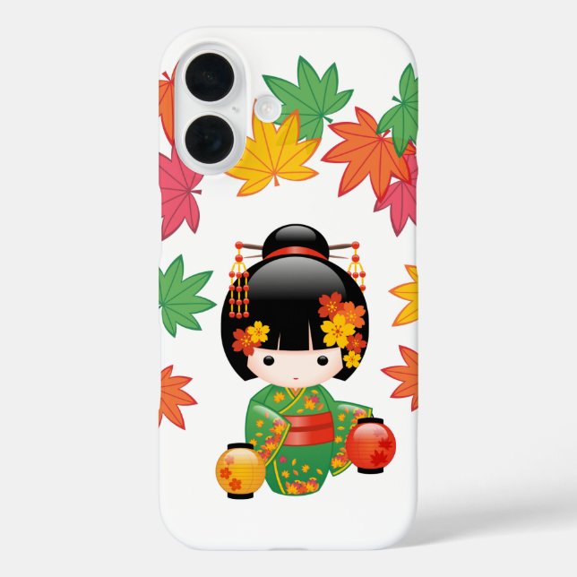 Fall Kokeshi Doll - Green Kimono Geisha Girl Case-Mate iPhone Hülle (Rückseite)