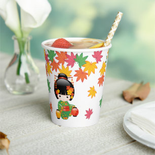 Fall Kokeshi Doll - Green Kimono Geisha Girl Pappbecher