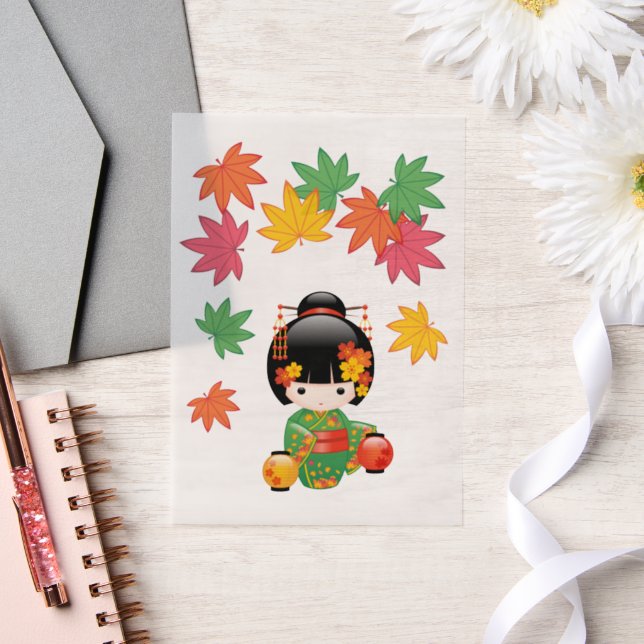 Fall Kokeshi Doll Green Kimono Geisha Girlanlage (Hochzeit)