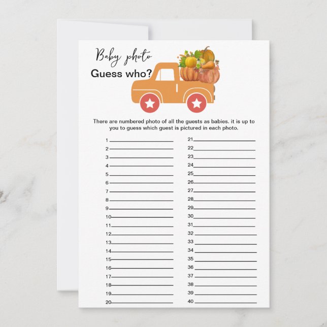 Fall Kürbis Baby Dusche raten, wer Spiel (Vorderseite)