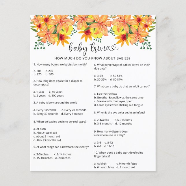 Fall Kürbis Baby Trivia | Baby Showspiel (Vorderseite)