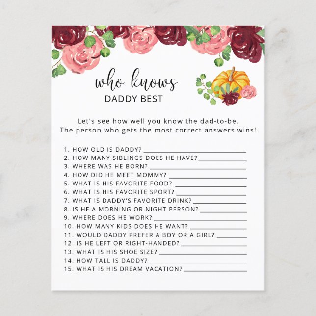 Fall Kürbis Blumengebirge Wer DADDY am besten kenn (Vorderseite)