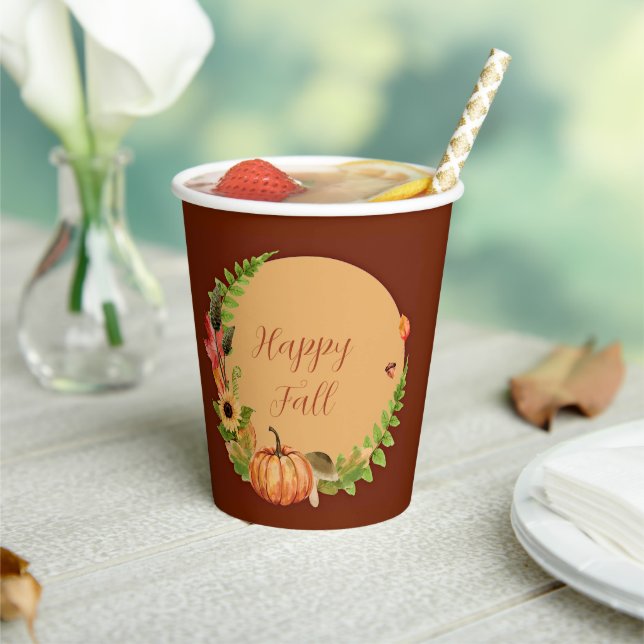Fall Kürbis und Natur mit anpassbarem Text Pappbecher (In Situ)