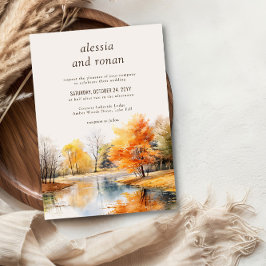 Fall Lake Watercolor Destination Wedding Einladung