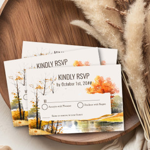 Fall Lake Watercolor Woodsy Landschaft UAWG RSVP Karte
