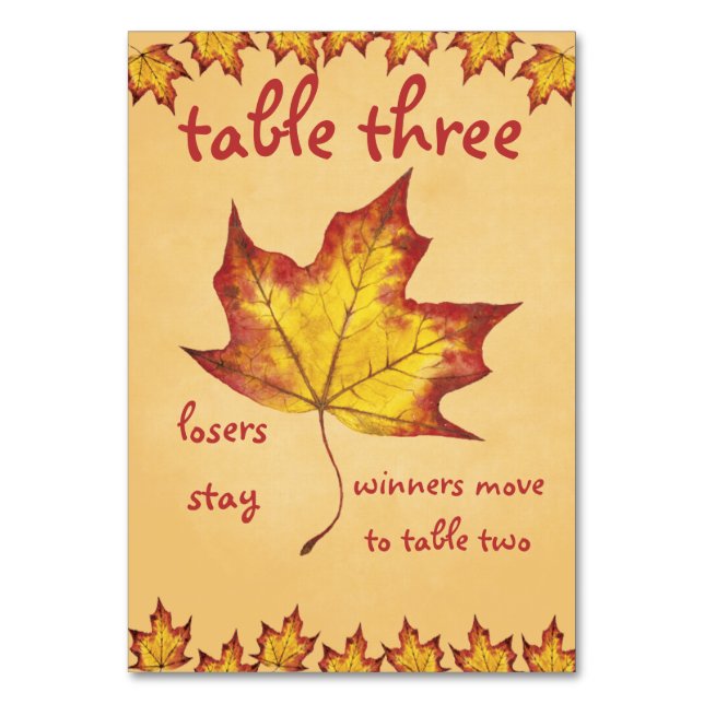 Fall Leaf Bunco Table Card #3 Tischnummer (Vorderseite)
